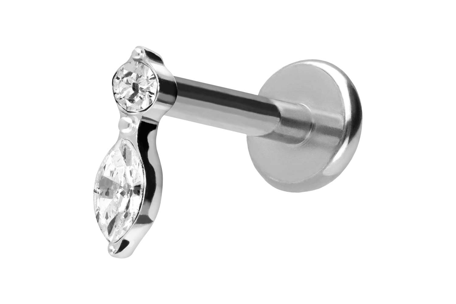 Titan Labret Piercing mit Push Fit KRISTALLBLATT